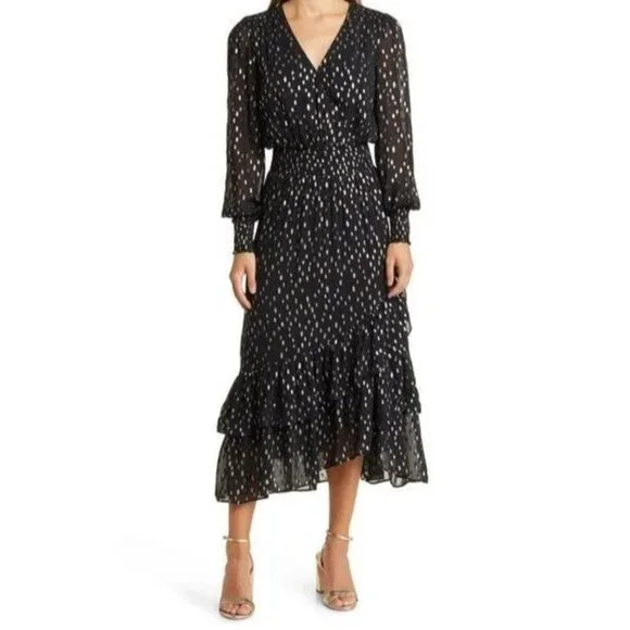 Lilly Pulitzer Cristiana Black Gold Dot Midi Dress Size 2 New With tag - Picture 4 of 8